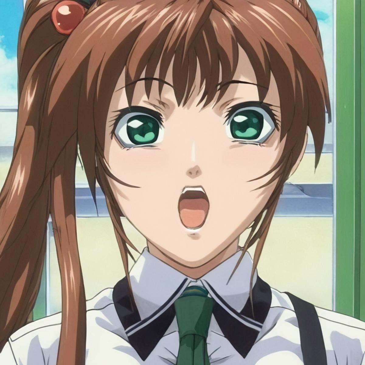 anime artwork of Kurumi Imari a surprised woman with a tie and a shirt on,  1girl,  solo on Tensor.Art