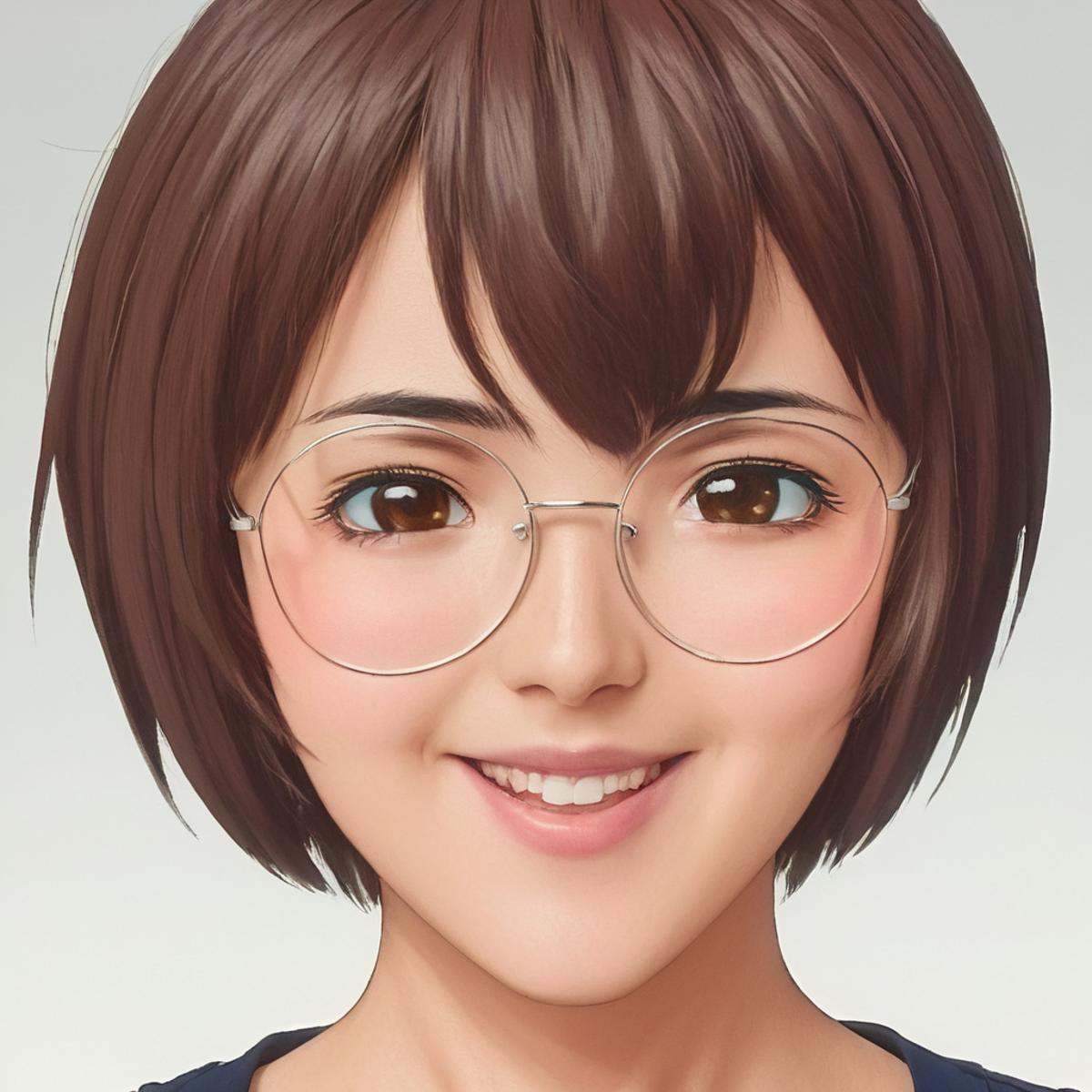 anime artwork of Miyuki Nonogusa a woman with glasses and a realistic smile is staring at the camera,  1girl,  solo on Ten...
