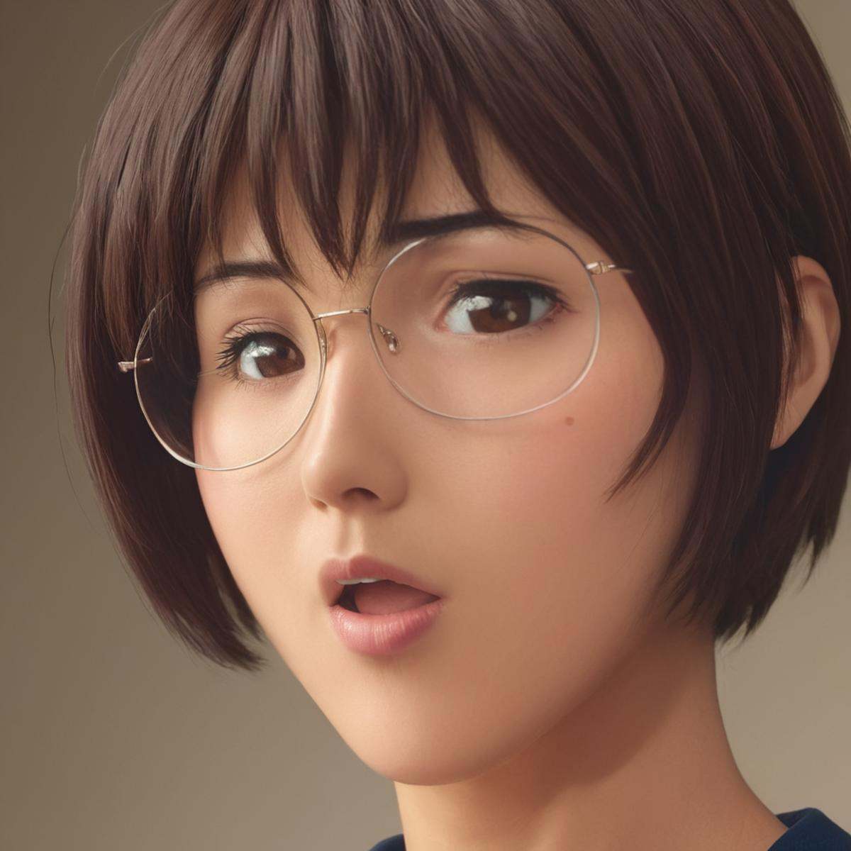 cinematic film still of Miyuki Nonogusa a woman with glasses and a blue top,  1girl,  solo on Tensor.Art