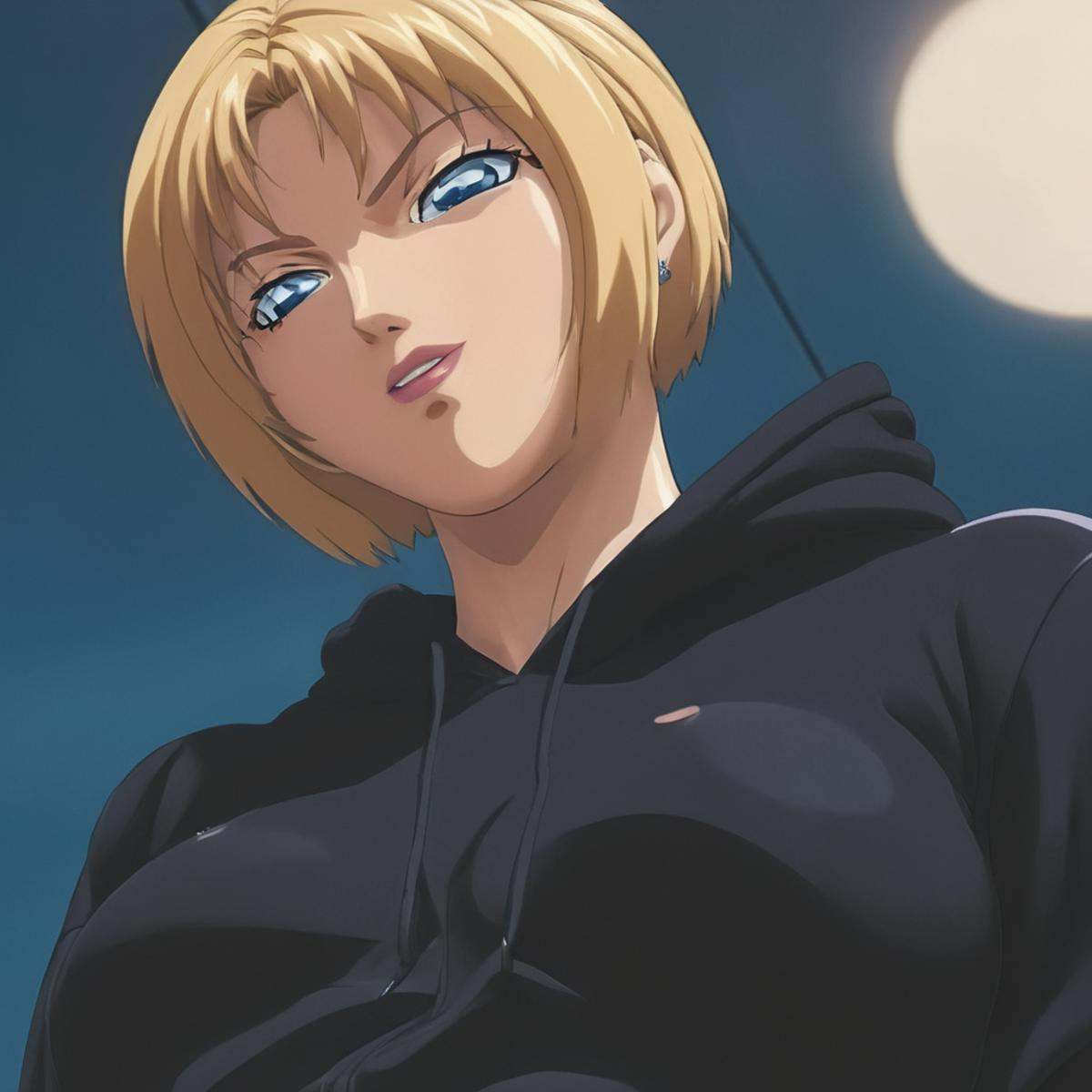 cinematic film still of Low angle from below,  Reika Kitami a hoodie woman with a big breast is posing,  1girl on Tensor.Art