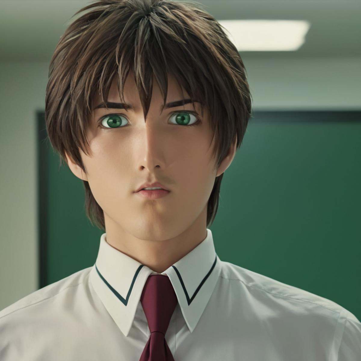 cinematic film still of Taki Minase a man with a tie and a shirt,  solo,  looking at viewer on Tensor.Art