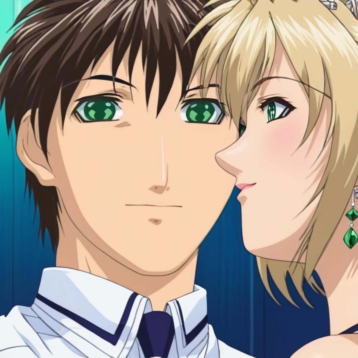 anime artwork of Taki Minase and Reika Kitami a man and a woman are posing for a picture,  1girl,  smile on Tensor.Art
