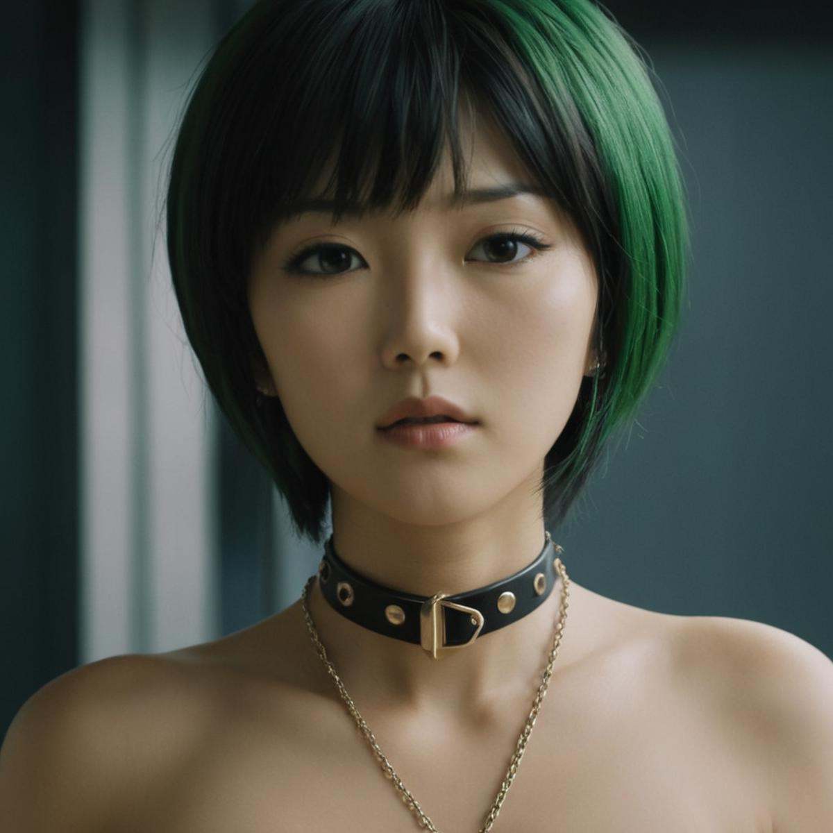 cinematic film still of Chiaroscuro Lighting Style Kodak Motion Picture Film Style (((realistic)))Yukiko Minase a woman wi...