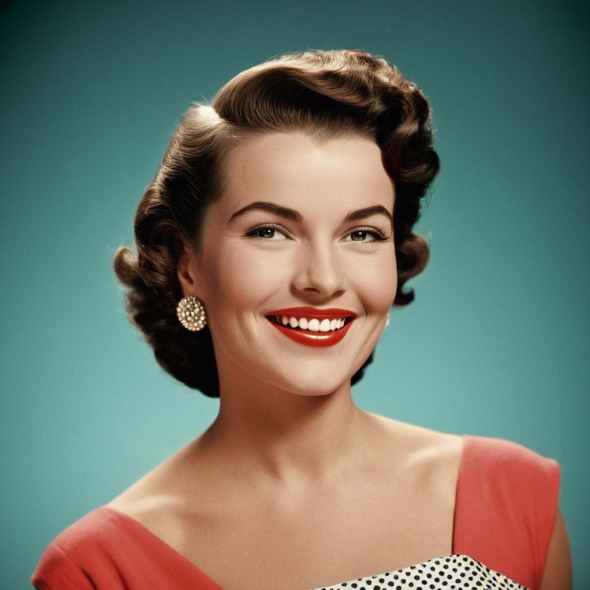 a woman smiling to camera in 1950's Technicolor style: on Tensor.Art