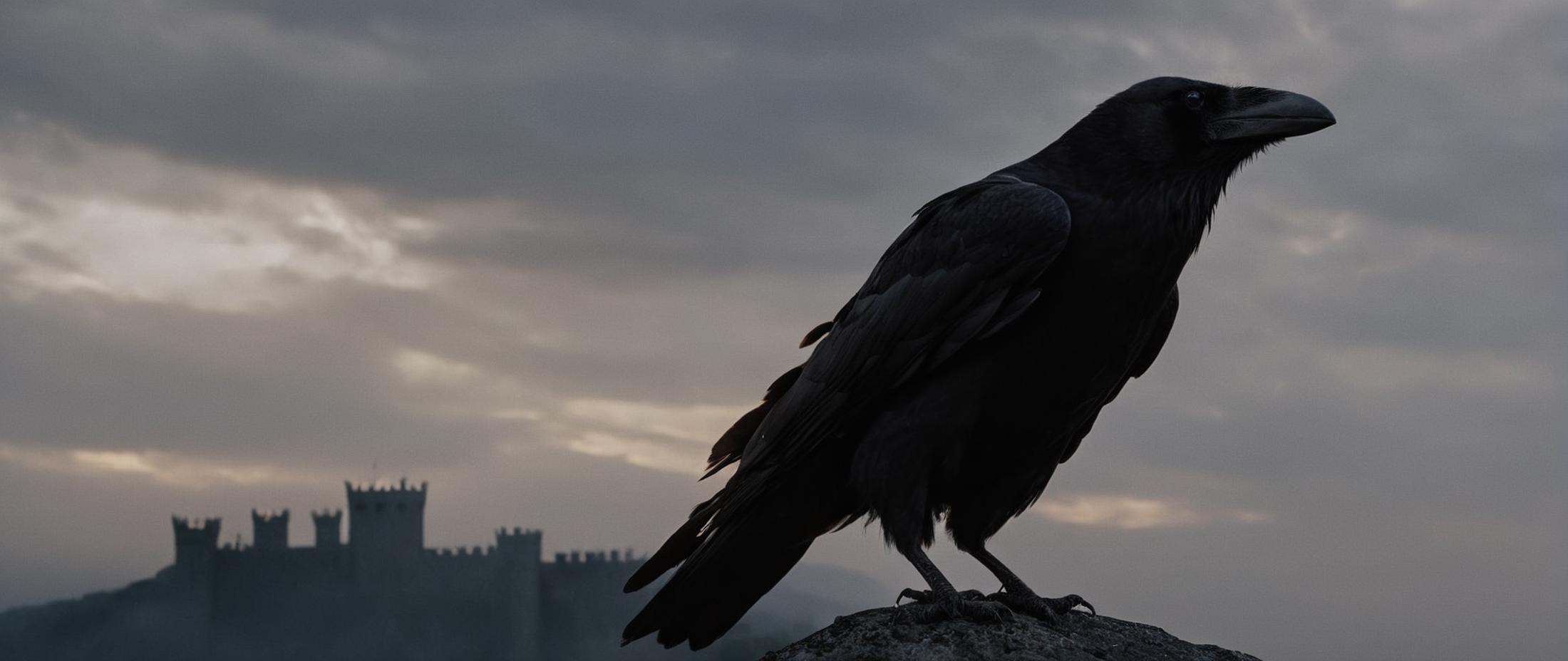 cinematic film still of Film Grain style Chiaroscuro Lighting styleIn medieval times Ravens a large monster raven with a b...