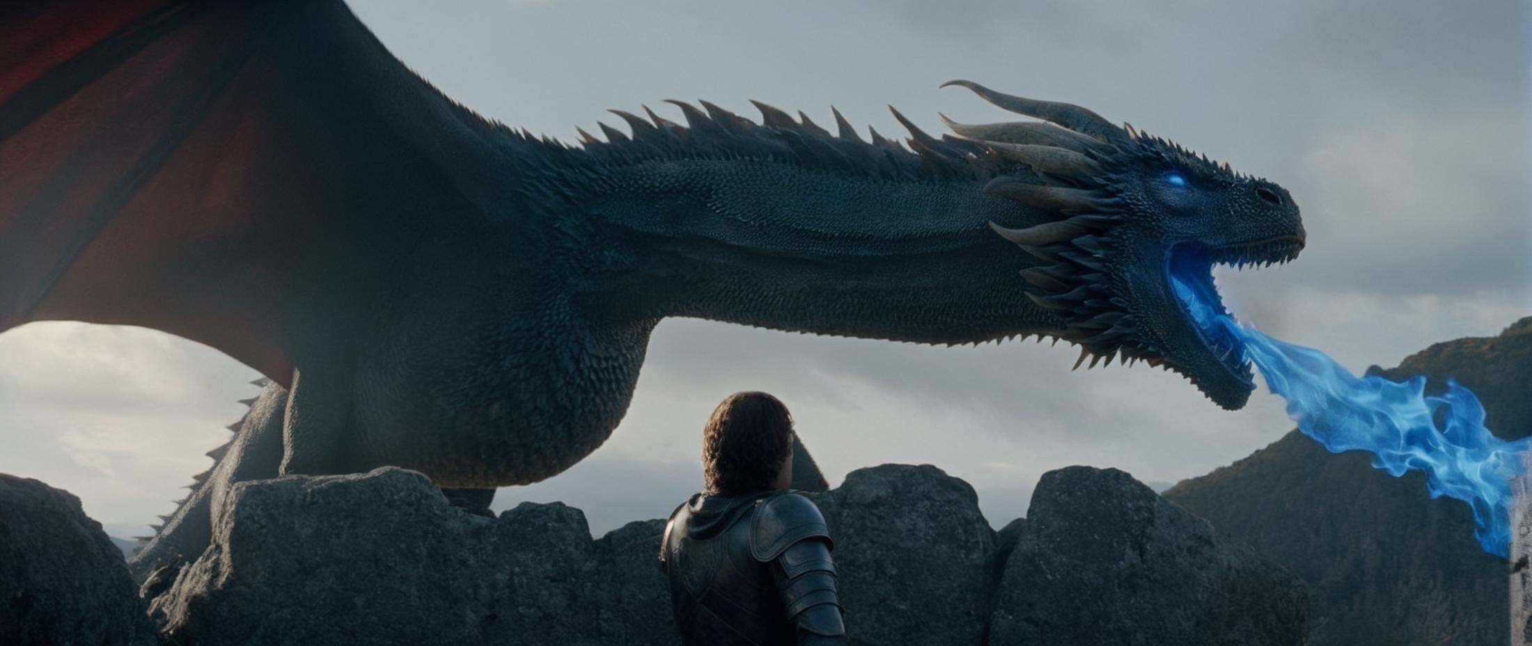 cinematic film still of Film Grain style Chiaroscuro Lighting styleIn medieval times Dragon a fire breathing dragon with a...