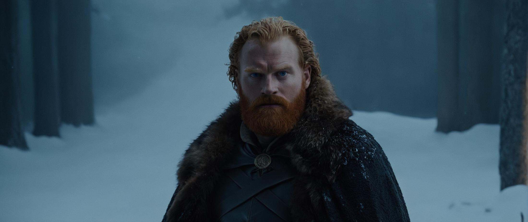 cinematic film still of Film Grain style Chiaroscuro Lighting styleIn medieval times Kristofer Hivju Tormund Giantsbane a...
