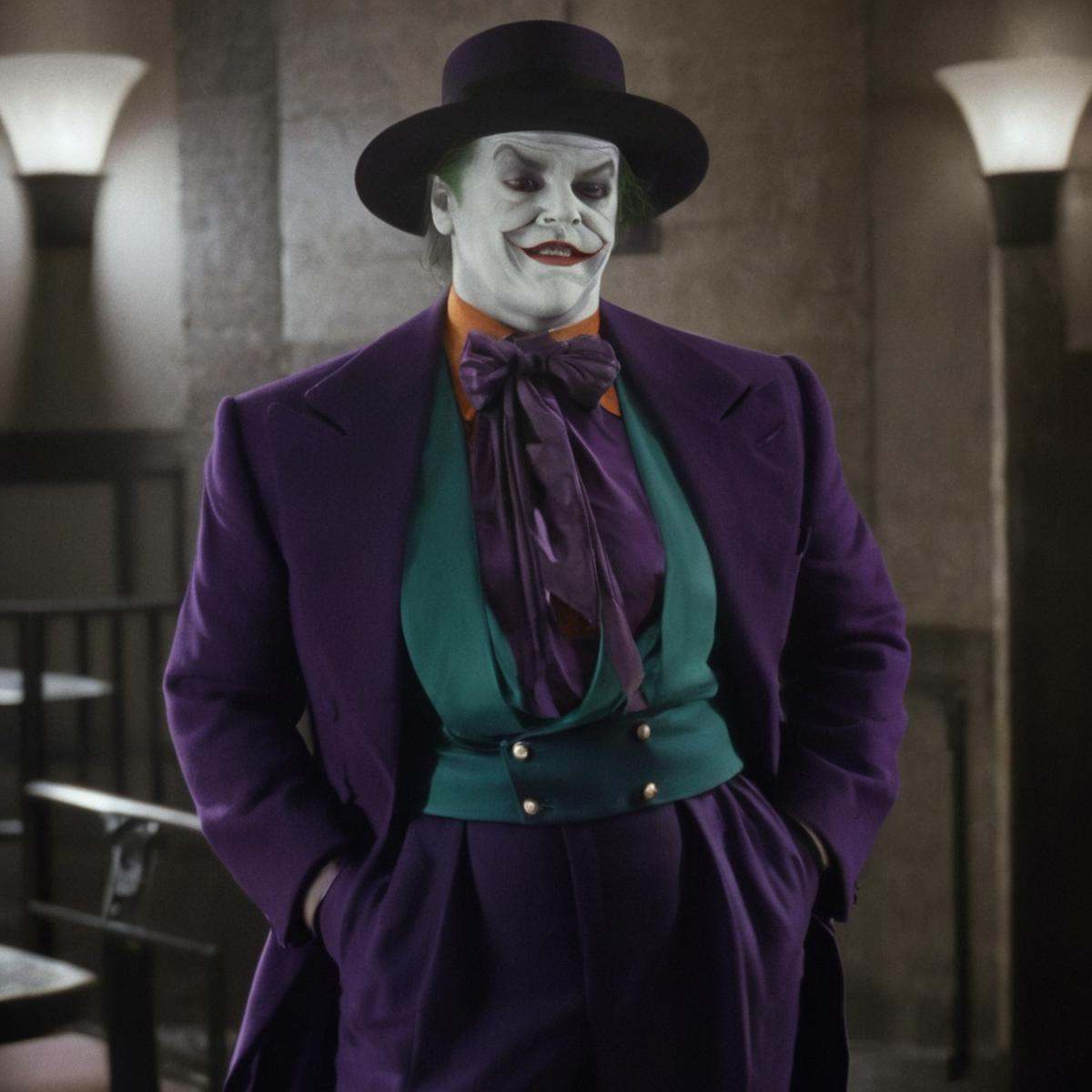 Horror-themed,  Jack Nicholson Joker 89 gangster a man dressed as the joker in a suit,  solo on Tensor.Art