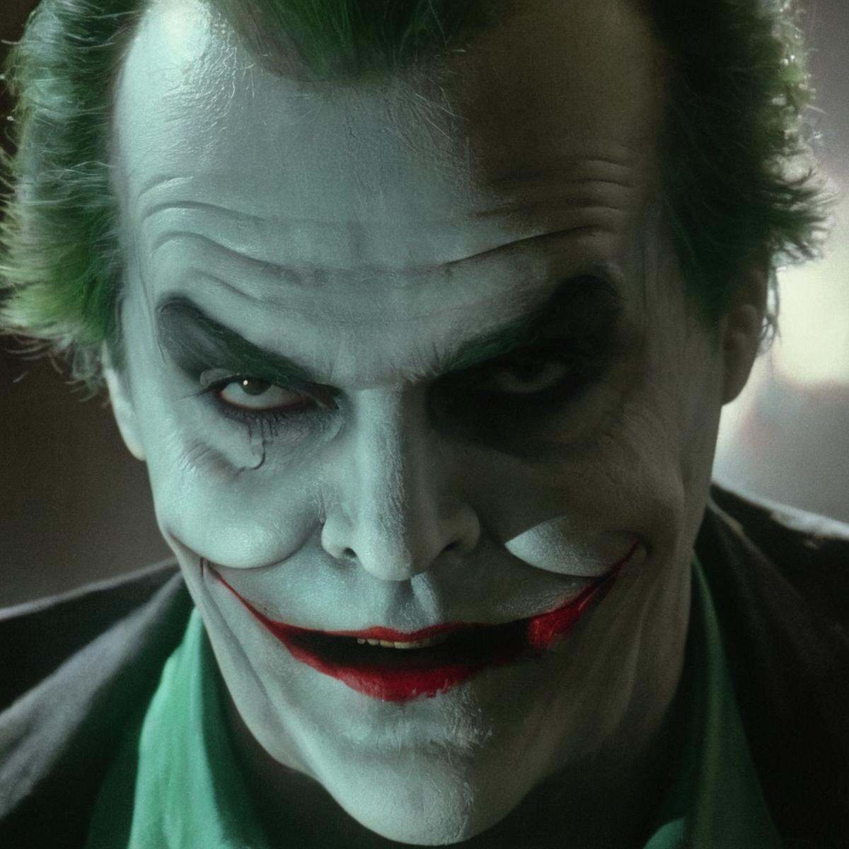 Horror-themed,  Jack Nicholson Joker 2009 a man with green messy hair and a joker2009 makeup,  solo on Tensor.Art