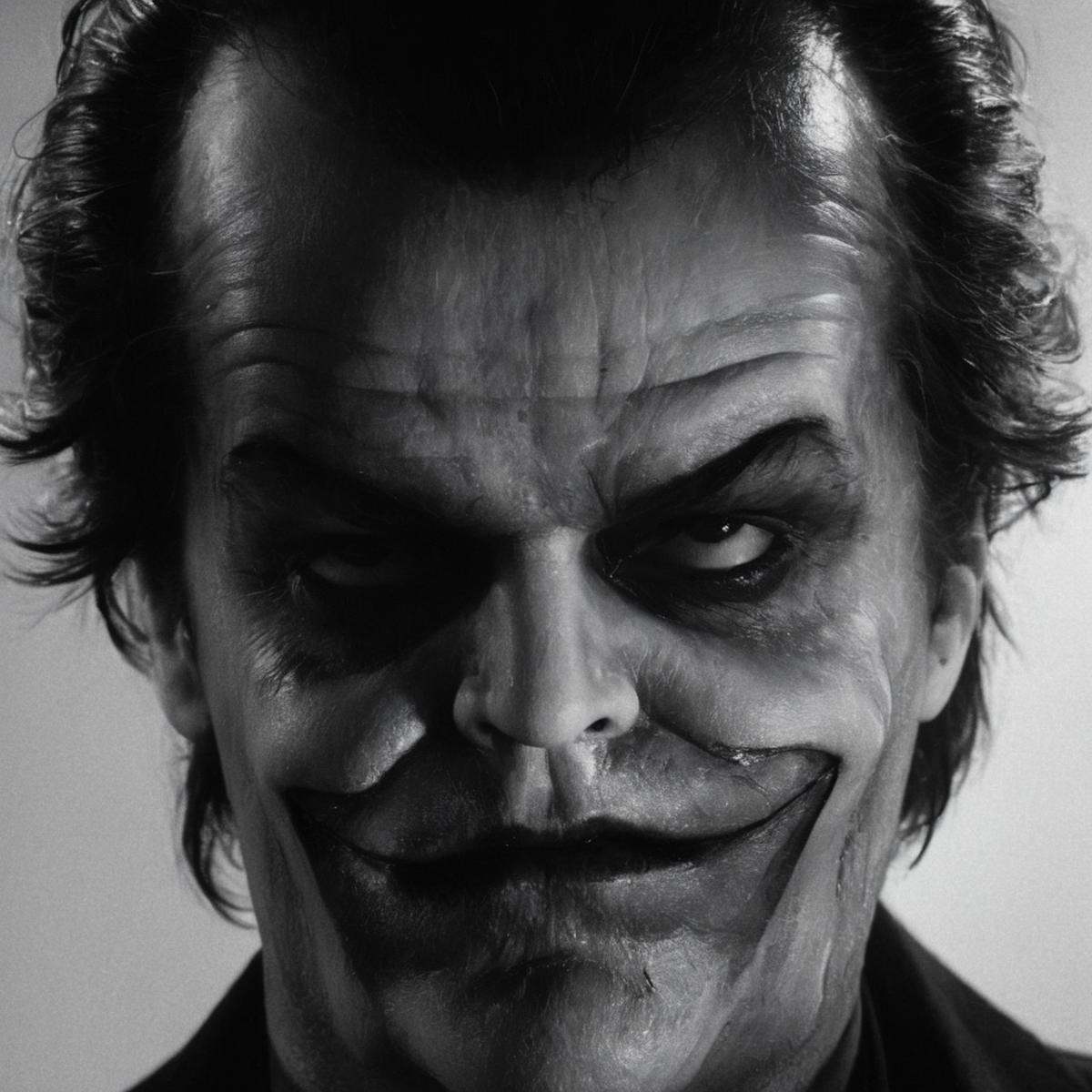 Horror-themed,  Jack Nicholson gangster a creepy messy hair sweaty man with a bloody face and a messy hair,  solo on Tenso...