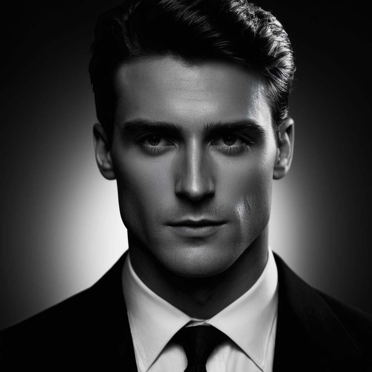 cinematic film still of Butterfly lighting photography of a perfect Hollywood lighting style of a perfect model man with a...