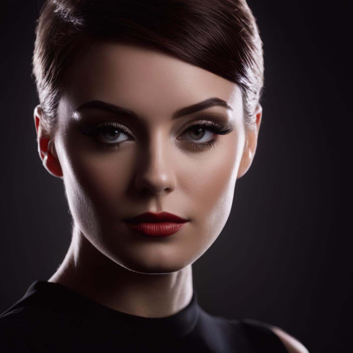 cinematic film still of Butterfly lighting photography of a high key light of a Hollywood style of a woman with a black dr...