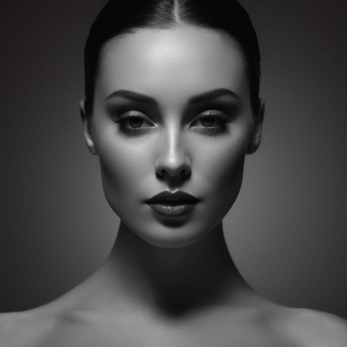 cinematic film still of Butterfly lighting photography of a Hollywood style of a woman with nose shadow and with a very bi...
