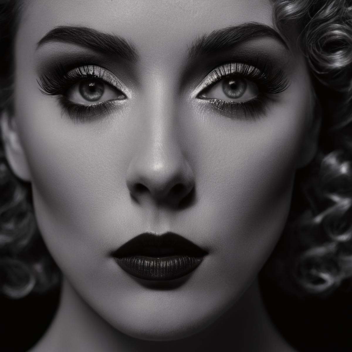 cinematic film still of Butterfly lighting photography of a woman with a very large eye and a very long nose,  1girl,  sol...