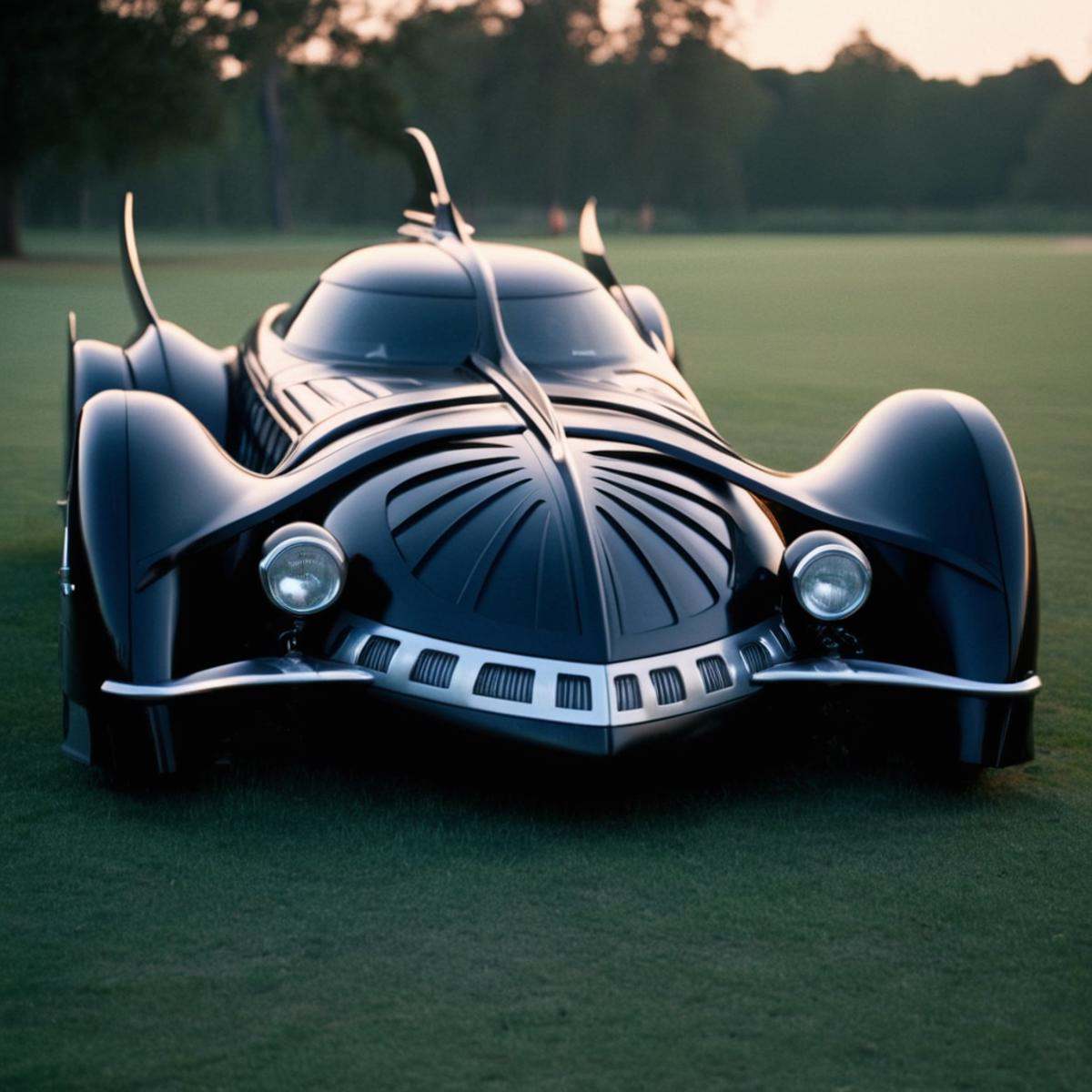 cinematic film still of batmobile 1995 a batmobile car is parked in the grass,  1girl,  long hair on Tensor.Art