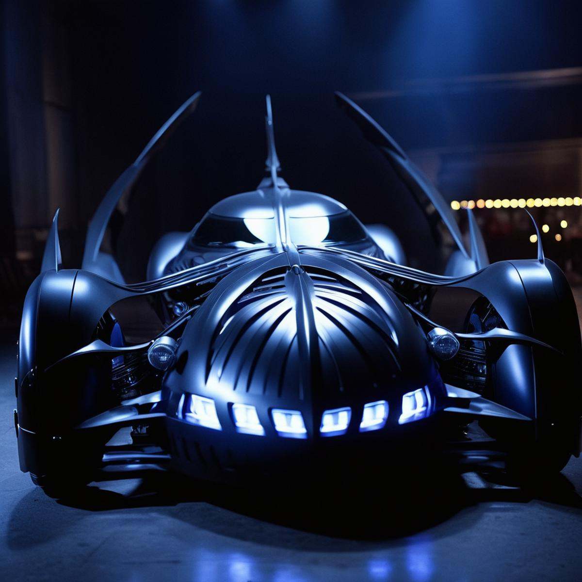 cinematic film still of batmobile 1995 a batmobile with a glowing bat on the side,  no humans,  ground vehicle on Tensor.Art