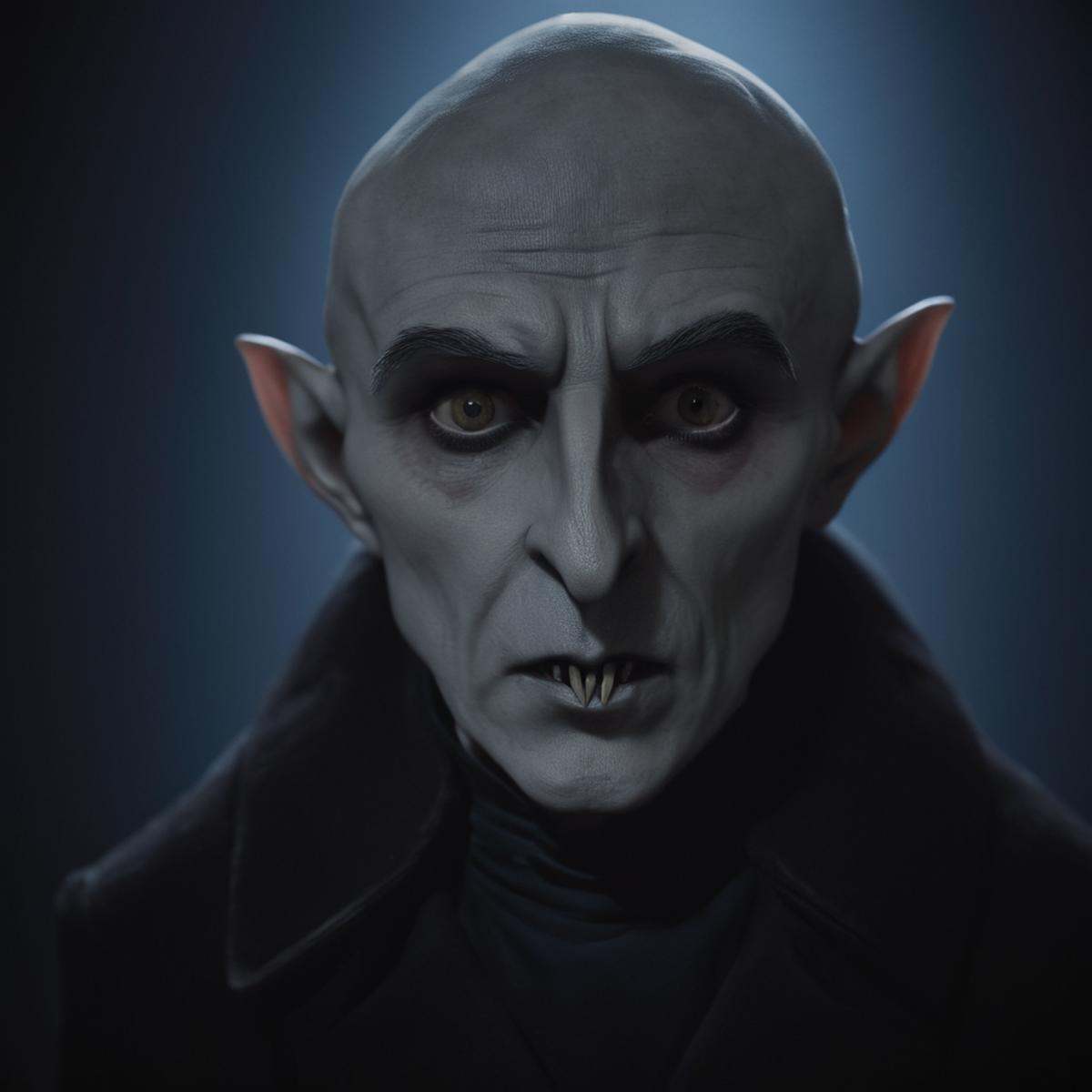 cinematic film still of an animated Nosferatu character in studio ghibli style,  shallow depth of field,  vignette on Tens...