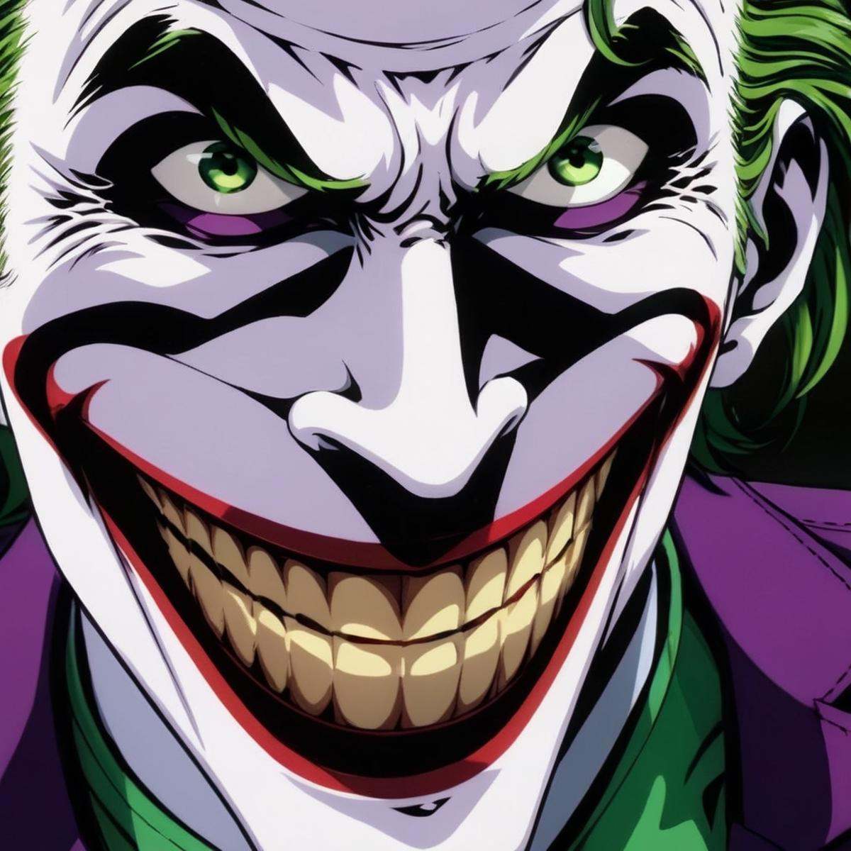 anime artwork of a close up of a cartoon joker with a creepy smile anime manga girl style,  anime style,  key visual on Te...