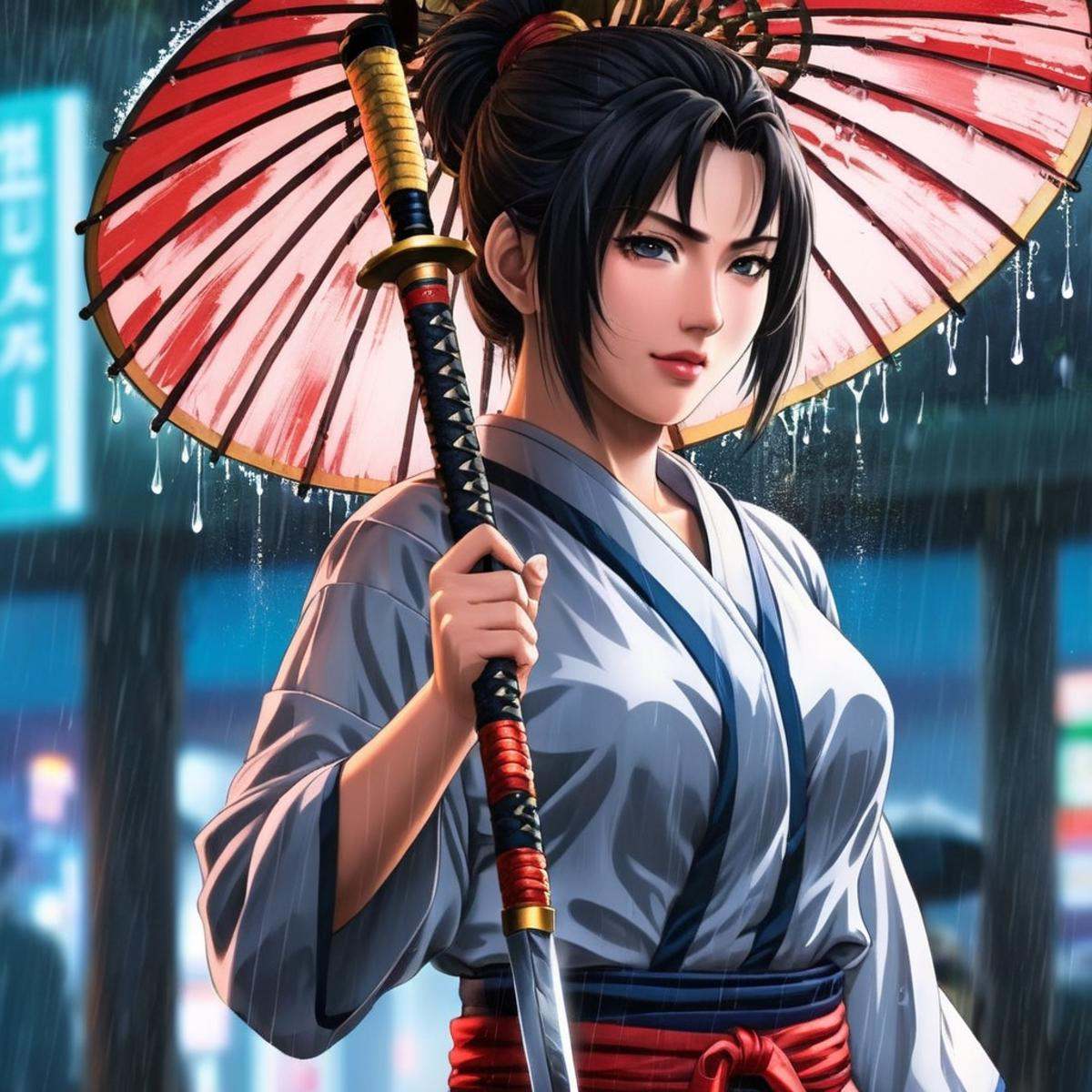 anime artwork of a woman holding a samurai sword in the rain anime manga girl style,  anime style,  key visual on Tensor.Art