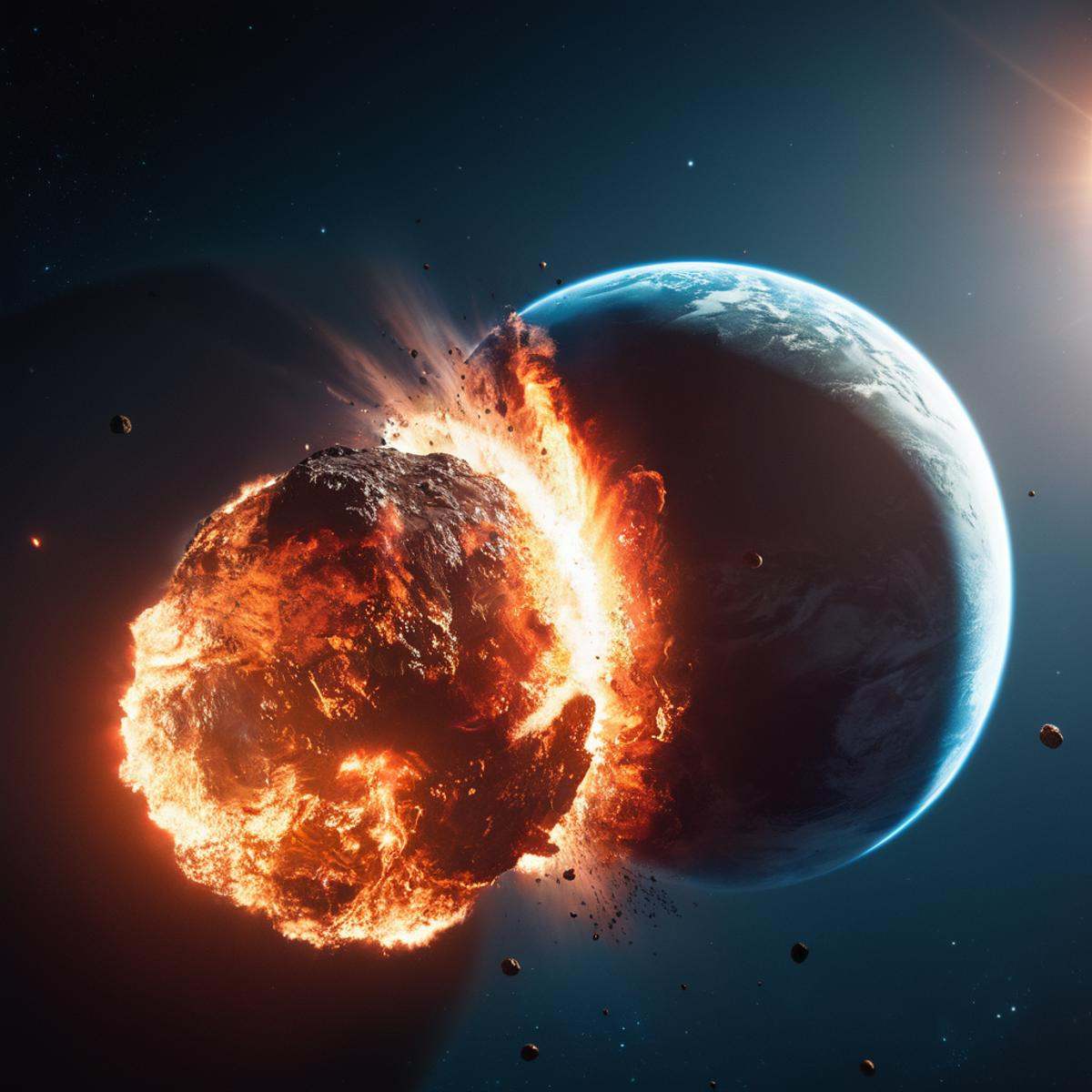 cinematic film still of A collision of a close up of a planet with a fireball,  no humans,  scenery on Tensor.Art