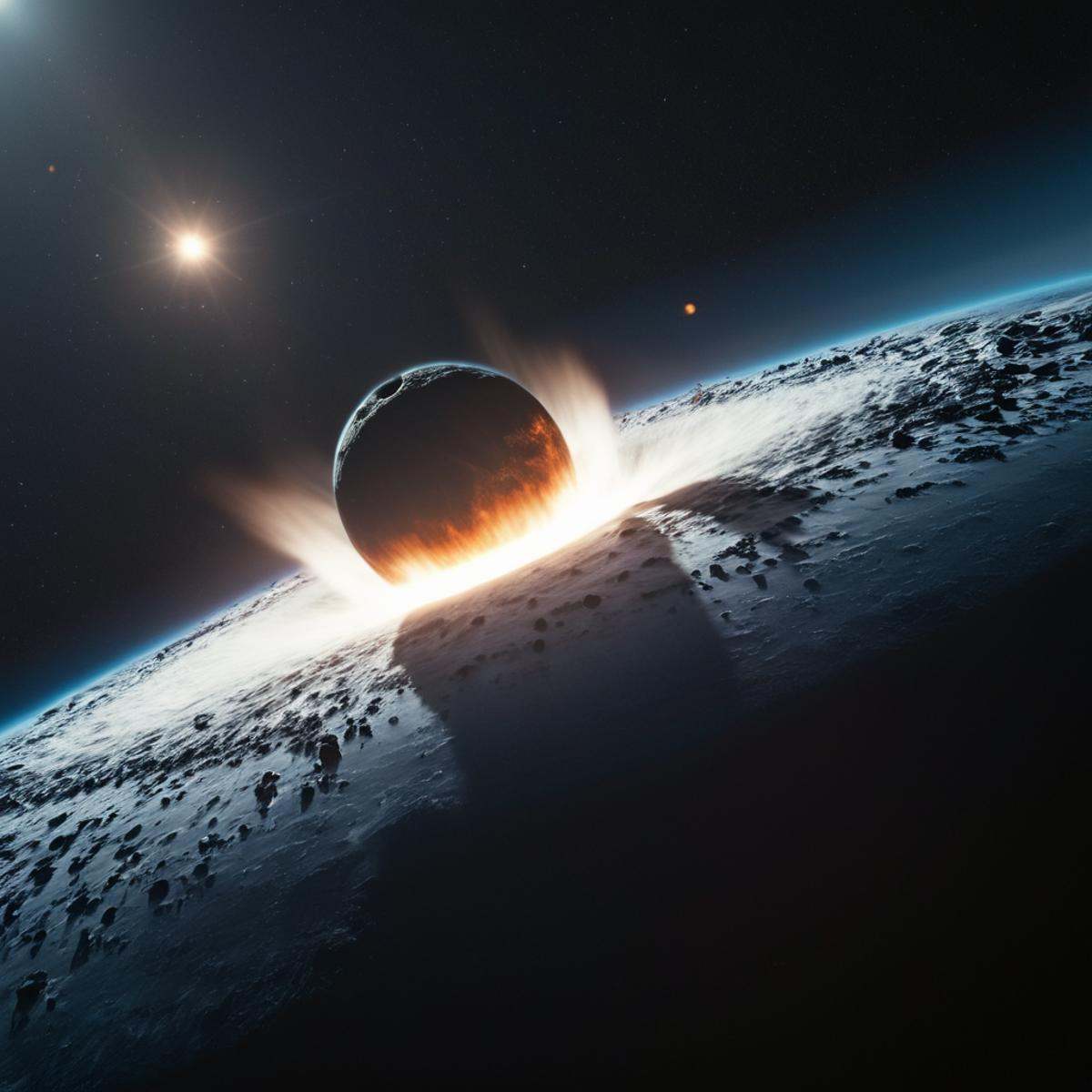 cinematic film still of A collision of a black hole with a white disk in the middle,  no humans,  star (sky) on Tensor.Art