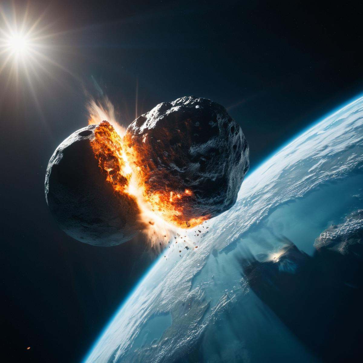 cinematic film still of A collision of a asteroid is seen from the earth's atmosphere,  no humans,  ocean on Tensor.Art