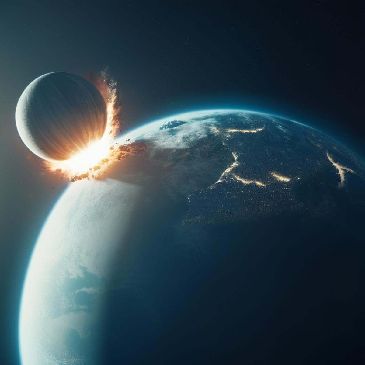 cinematic film still of a collision of death star with planet earth collision style,  shallow depth of field,  vignette on...