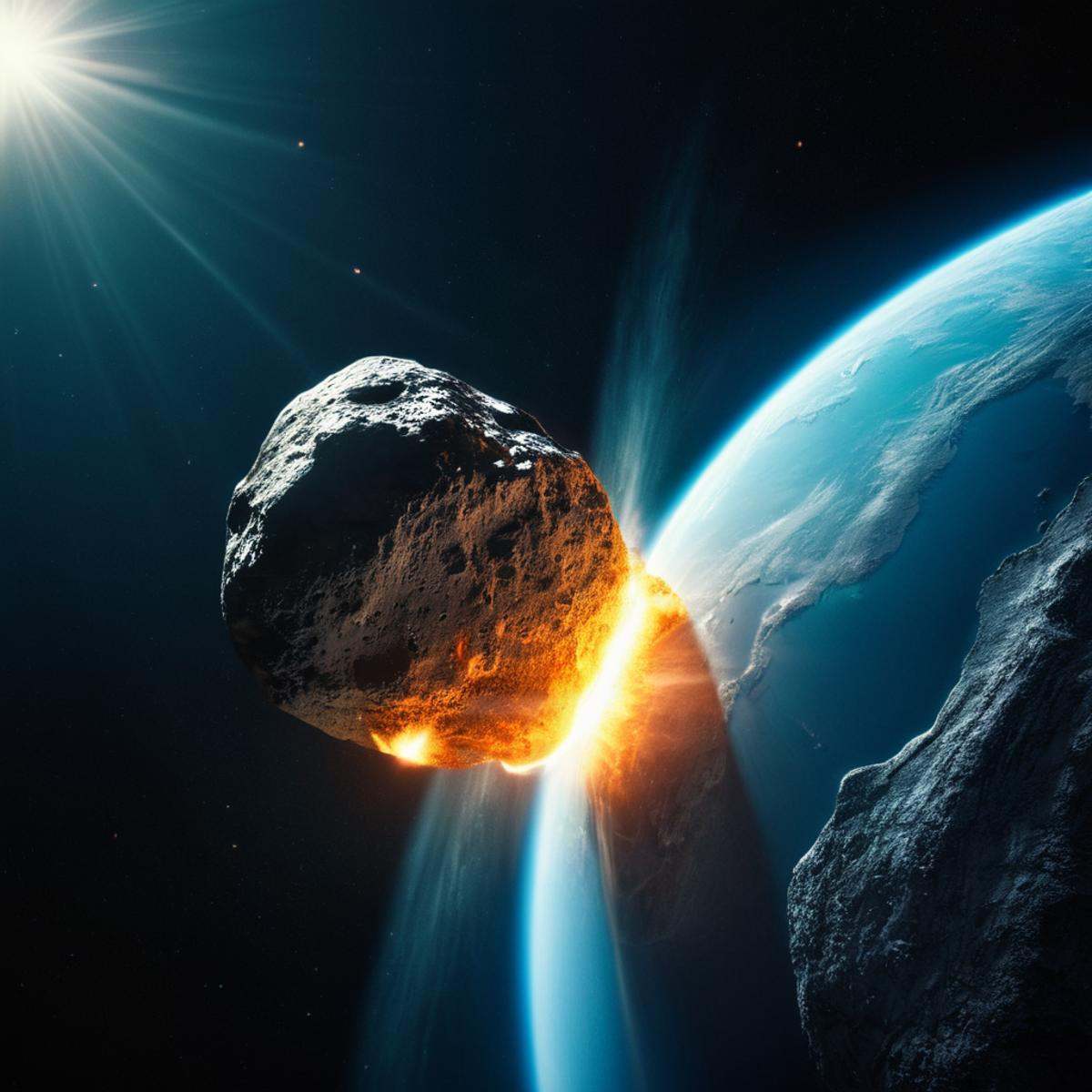 cinematic film still of A collision of a asteroid is seen from the earth's atmosphere,  no humans,  ocean on Tensor.Art