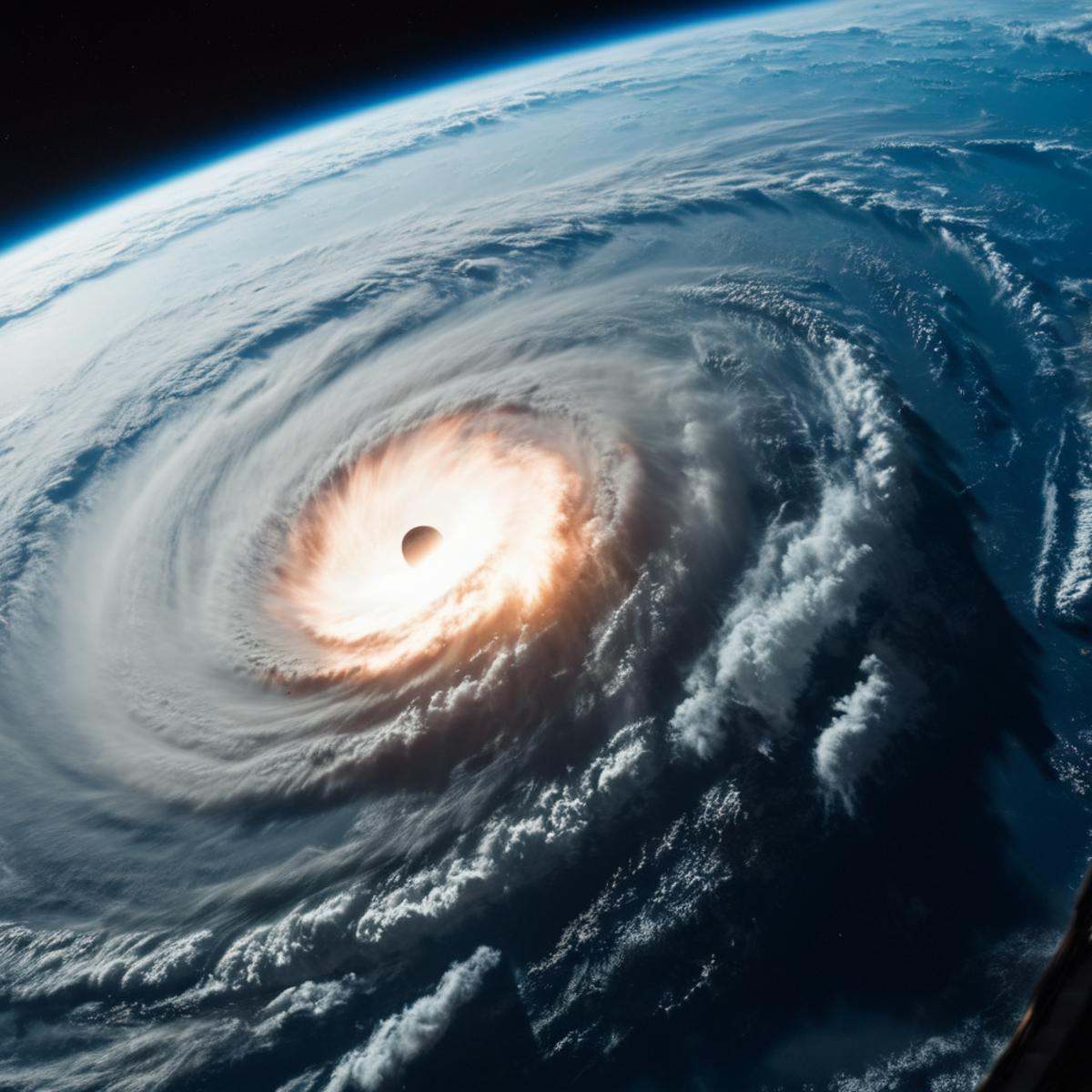 cinematic film still of A collision of a view of a hurricane from a space station,  signature,  no humans on Tensor.Art