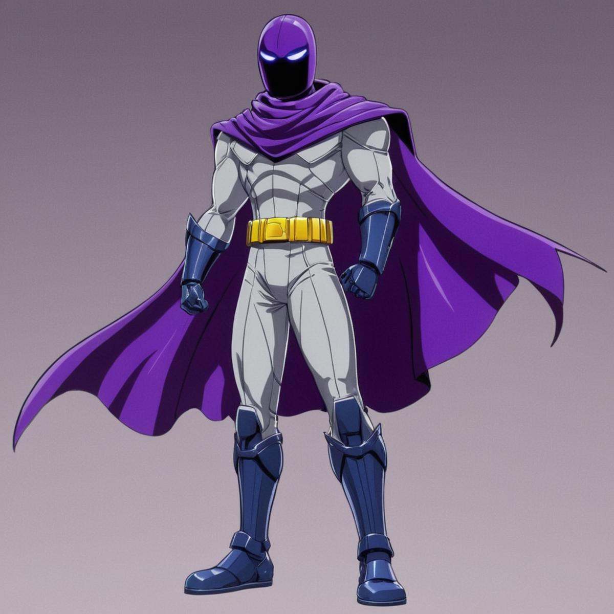 manga style art of An animated photo of a shredderman in a purple cloak and a purple cape,  solo,  looking at viewer on Te...