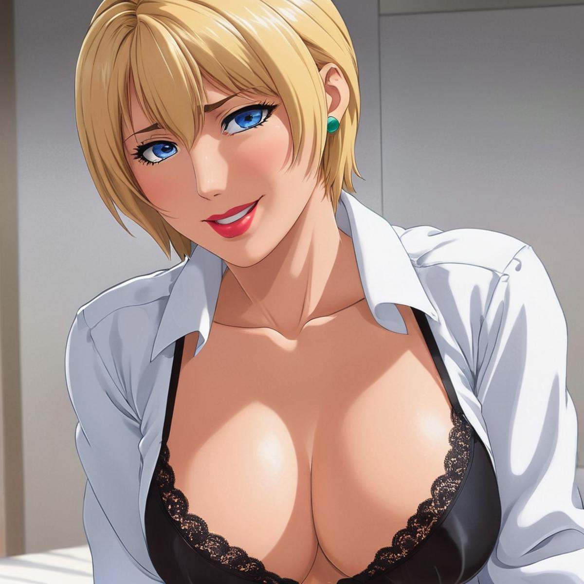 manga style art of An animated photo of a reika woman in a white shirt and black bra,  1girl,  solo on Tensor.Art