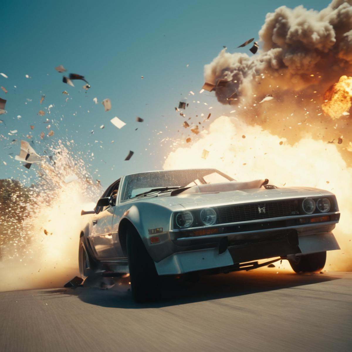 cinematic film still of a car is flying down in outerspace:1,  no humans,  space vehicle on Tensor.Art