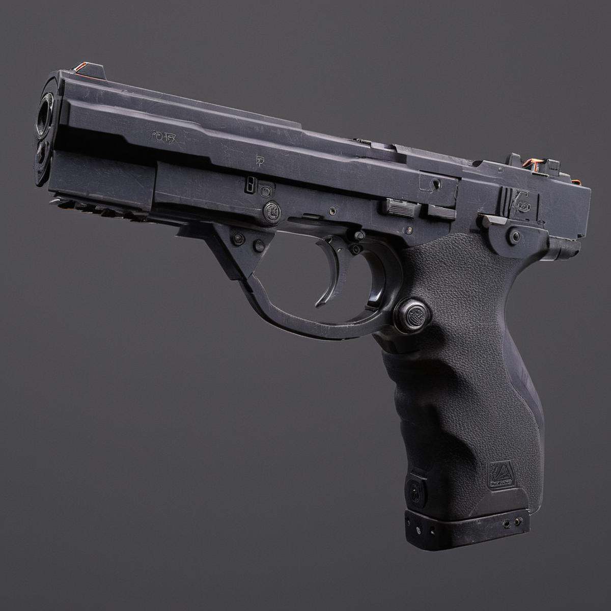 cinematic film still of perfection style Unreal Engine style In Japanese manga cyberpunk city a gun with a black grip on a...