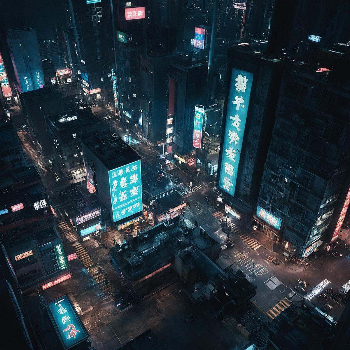 cinematic film still of perfection style Unreal Engine style From above,  In Japanese manga cyberpunk city a city at night...