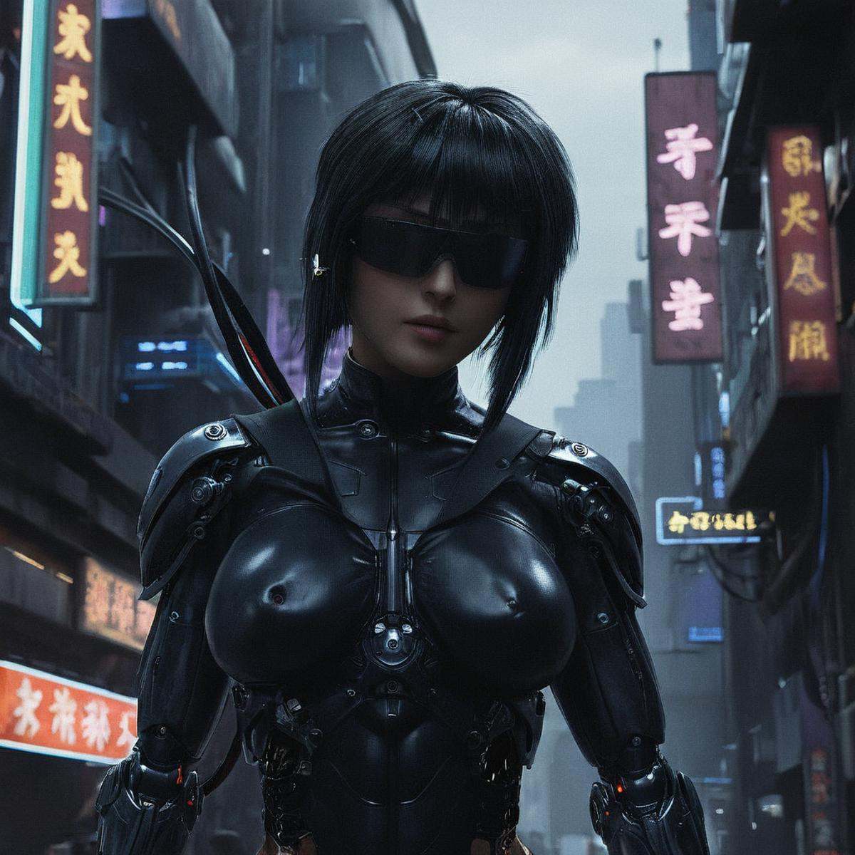 cinematic film still of perfection style Unreal Engine style In Japanese manga cyberpunk city a female anatomy cyborg with...