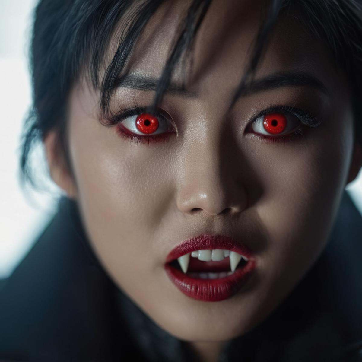 cinematic film still of Vampire Asian a woman with red eyes is staring at the camera,  1girl,  solo on Tensor.Art