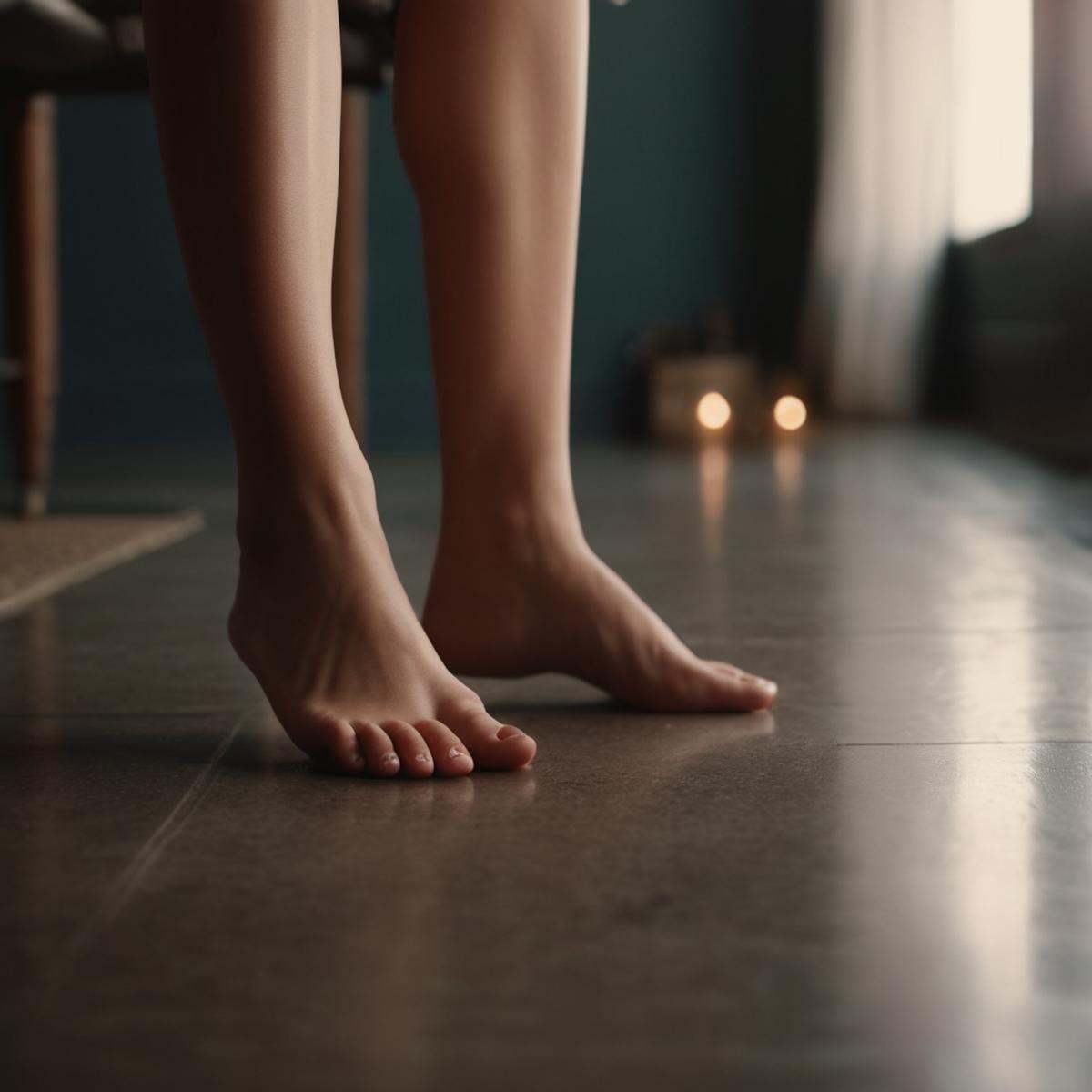 cinematic film still of a woman with bare feet up in front of camera ,  shallow depth of field,  vignette on Tensor.Art