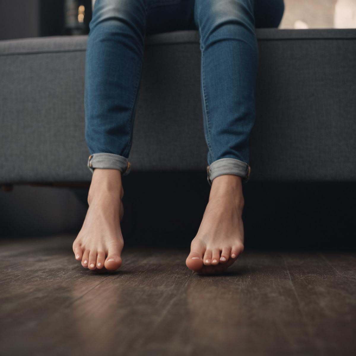 cinematic film still of A perfect photo of a closeup of a person with their feet up in air,  foot focus,  cinematic feet o...