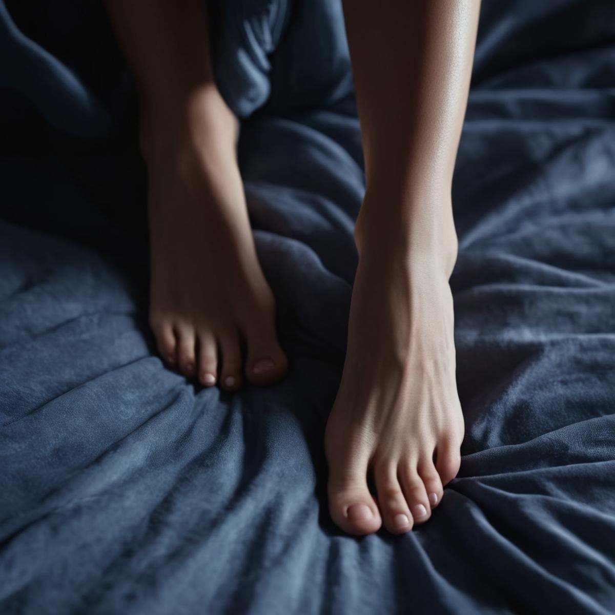 cinematic film still of A perfect detailed photo of a woman laying on a bed with her crossed foot up,  foot focus,  cinema...