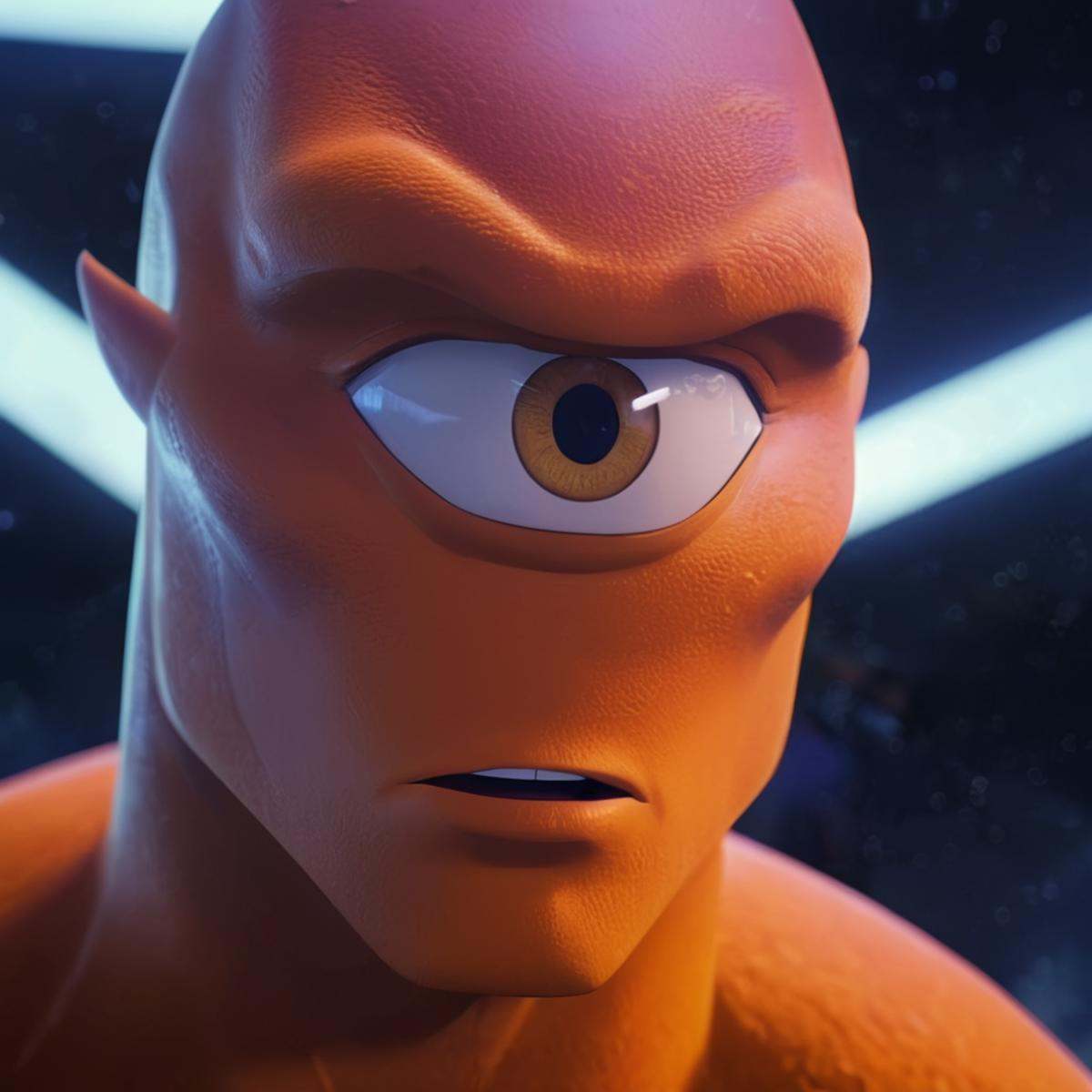 cinematic film still of anime artwork of Unopan race,  Allen the Alien,  representative of the Coalition of Planets on Ten...