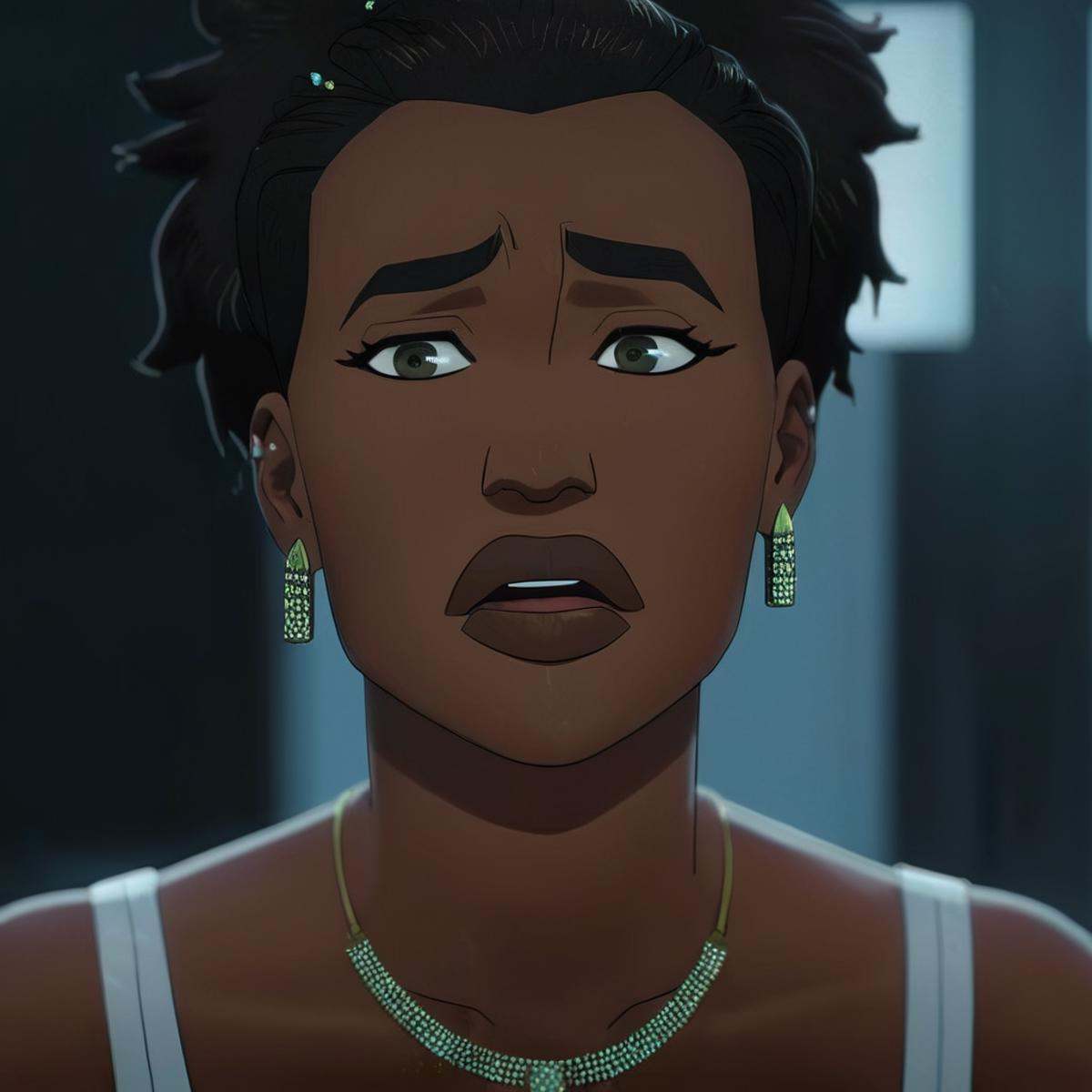 cinematic film still of Amber Bennett a black woman crying with a tear,  teary face,  solo on Tensor.Art