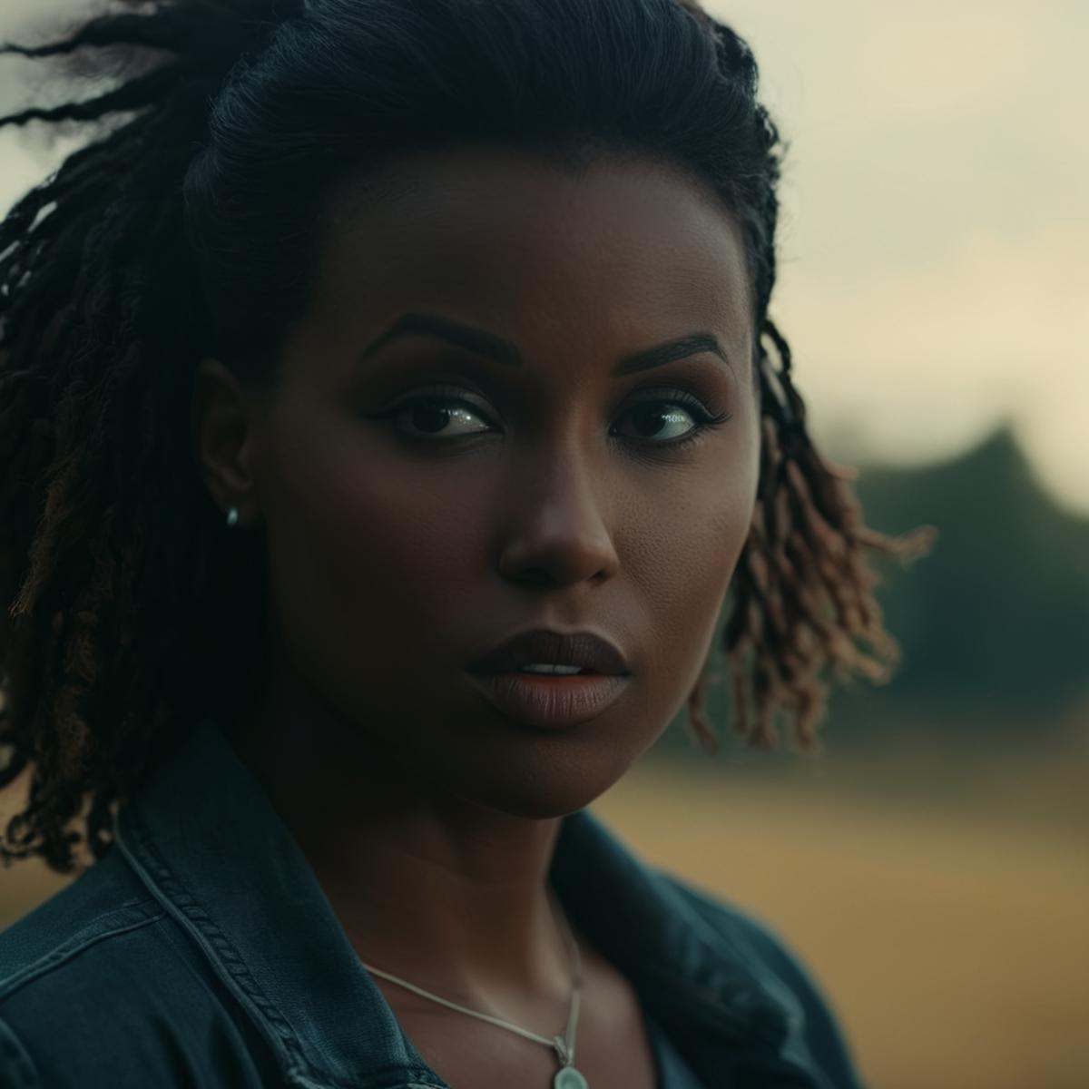 cinematic film still of A realistic photo of Amber Bennett staring at camera,  shallow depth of field,  vignette on Tensor...
