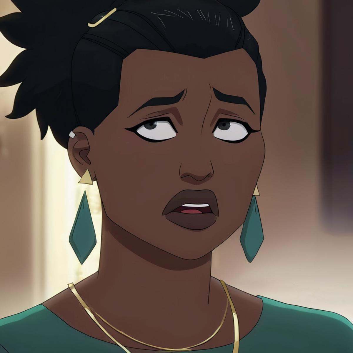 cinematic film still of Amber Bennett a cartoon of a black woman crying with a tear,  teary face,  solo on Tensor.Art