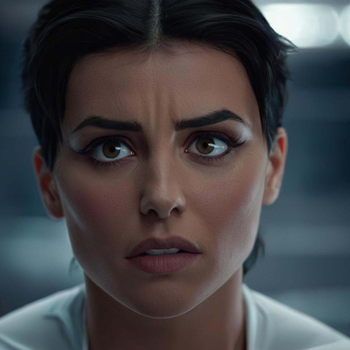 cinematic film still of detailed perfect Anissa Viltrumite a woman with a confused look on her face,  shallow depth of fie...