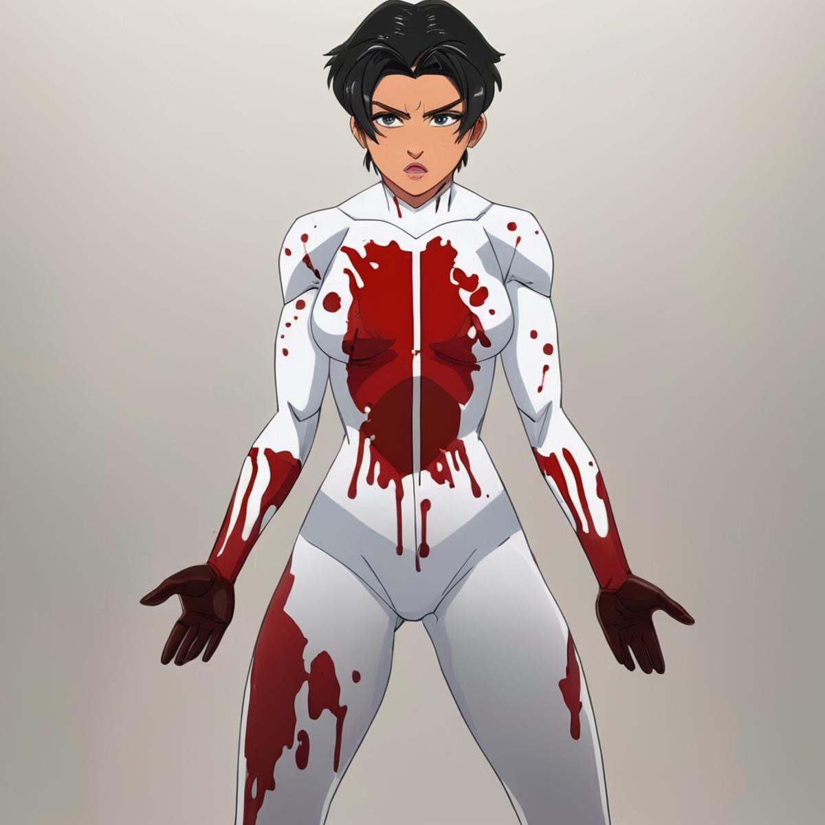 anime artwork of detailed hand perfect hand Anissa Viltrumite a woman in a costume with blood on her hands,  Anissa1,  mus...