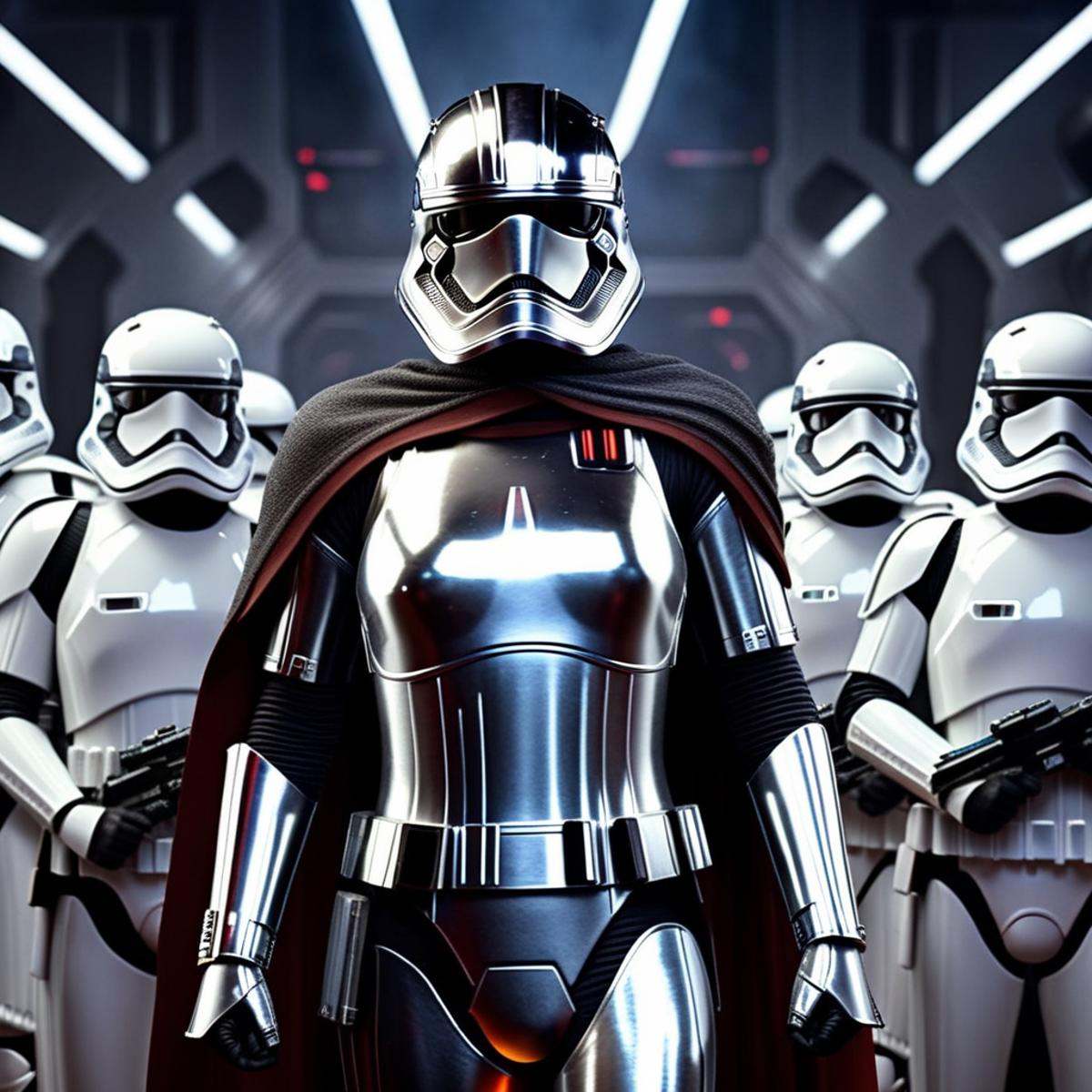 professional 3d model of Captain Phasma a very attractive short hair blonde hazel eyes woman with makeup in a star wars si...