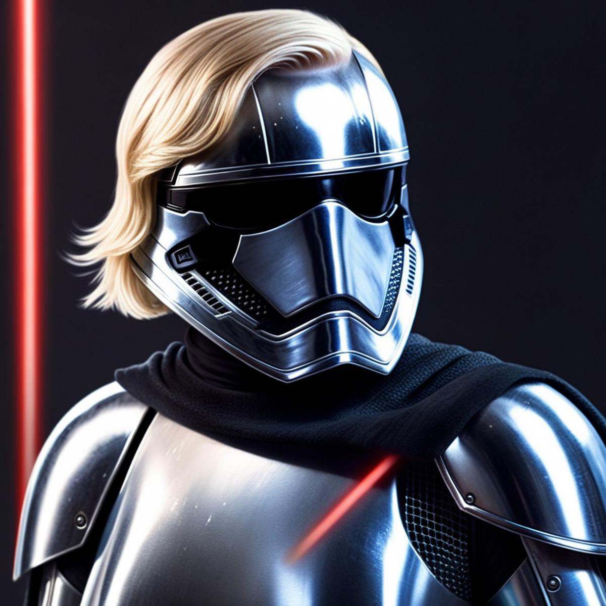 Hyperrealistic art of Captain Phasma a very hot short hair blonde woman in silver armor with a cape on In Star Wars Univer...