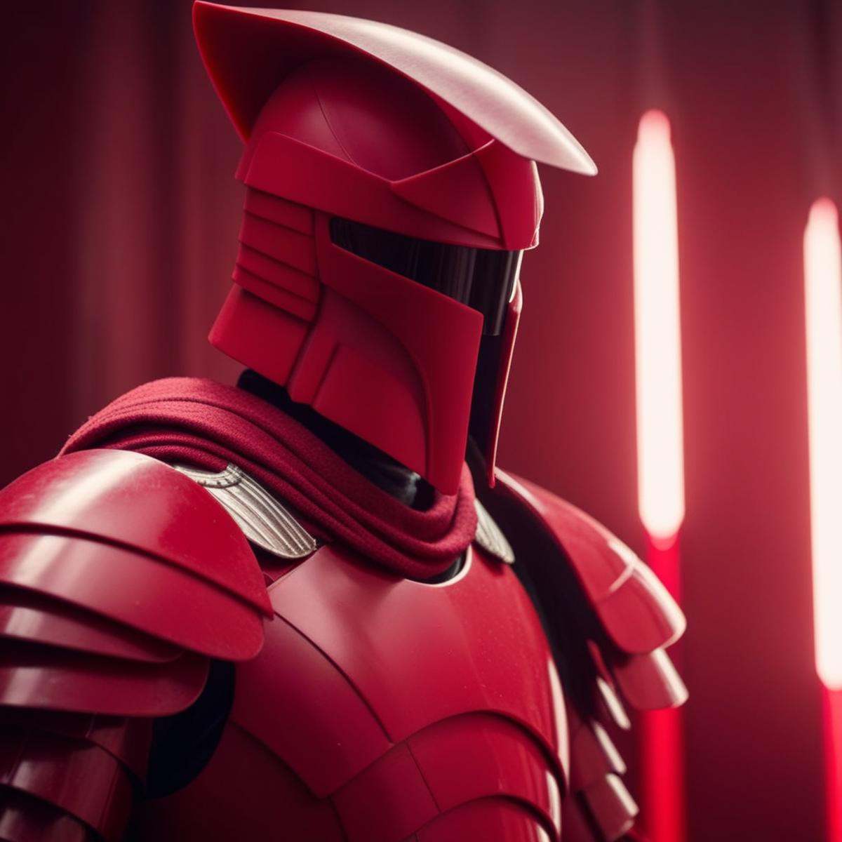 cinematic film still of Elite Praetorian Guard a crimson-armored knight holding a large voulges ,  shallow depth of field,...