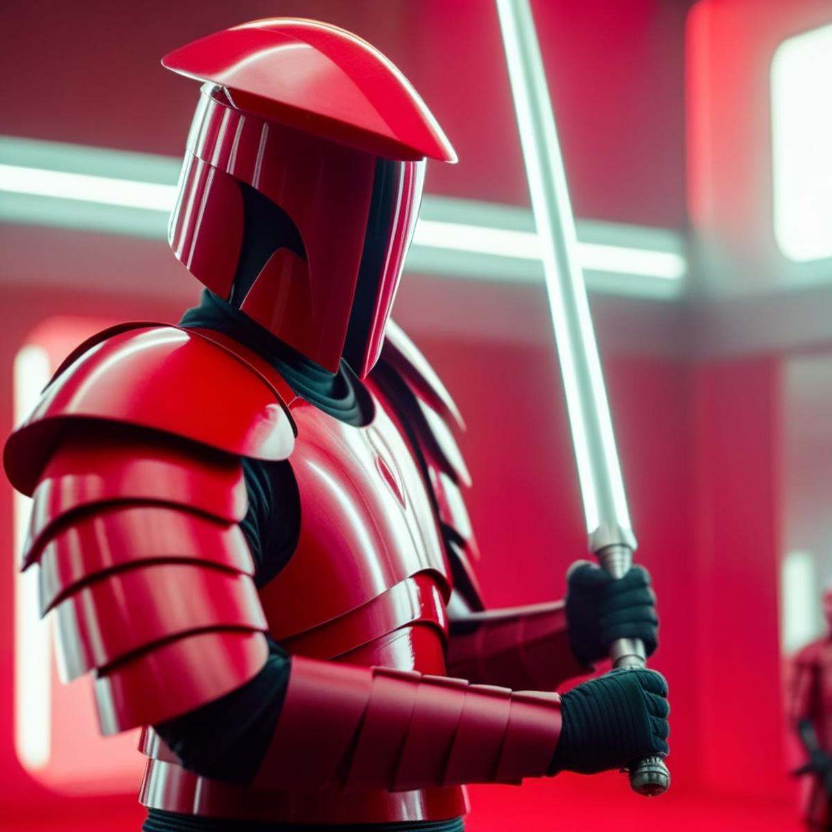 cinematic film still of Elite Praetorian Guard a man in armor holding a large voulge weapon,  shallow depth of field,  vig...