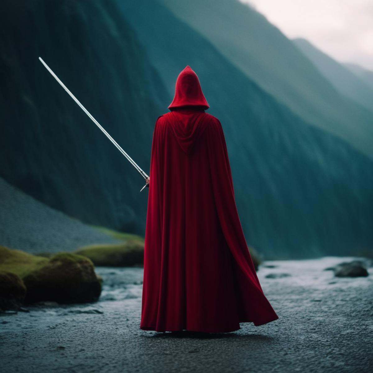 cinematic film still of Crimson Guard a person in a red robe holding a pike,  shallow depth of field,  vignette on Tensor.Art